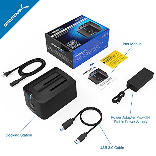 Sabrent USB 3.0 zu SATA Dual Bay External Hard Drive Docking Station für 2,5 oder 3,5 Zoll-Festplatte HDD, SSD mit Festplatten -Kopierer / Cloner Funktion [Unterstützt – 4 TB ] (EC-HDD2) - 9