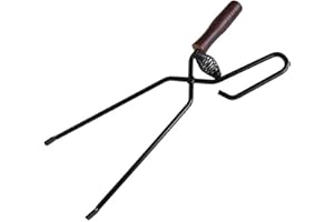 JOYIVIKE Holzzange Kamin, Kaminzange Lang 40cm Für Holz Und Briketts Mit Holzgriff Und PU-Lederfal, Kaminzange Einhand, Kaminholzzange Aus Edelstahl, Outdoor Feuerholzzange Für Kaminzubehör, Picknic , Grills
