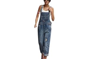 Huateng Moda para Mujer Pantalones Vaqueros desgarrados Bib Overol Peto Jeans Monos