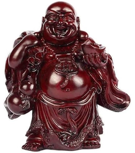 VERONESE DESIGN - BUDDHA RIDENTE (BUDAI) CON PERLE E VENTAGLIO - STATUETTA IN RESINA DIPINTA A MANO, DECORAZIONE DI LUSSO PER LA CASA, ORIGINE CINA