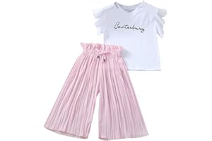 Xmiral Kinder Kinder Mädchen Kurzarm Outfits Brief T-Shirt + Breite Beinhosen