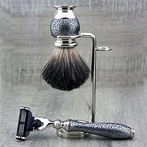 Haryali London 4 Pc Mens Shaving Kit 5 Edge Razor, Black Badger Hair Brush, Stand and Alum Stick Perfect Set For Men - Image 2
