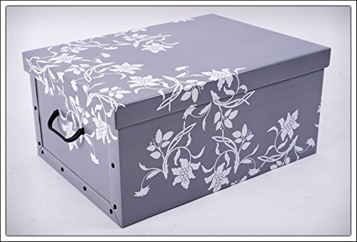 3er Set Aufbewahrungsbox in 3 Farben (weiß, schwarz und grau) mit jeweils 45 Liter Inhalt – Blumenmuster im Barock Stil - 4
