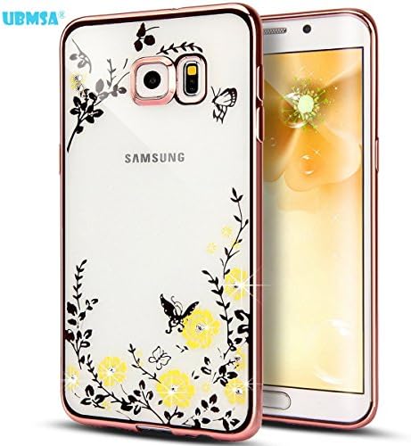 UBMSA-Samsung Galaxy note 4 Case, Luxury Crystal Diamond Mirror Bling Soft TPU Silicone Case Back Cover for Galaxy note 4 cases [Girl case] (Rose Gold-yellow flower, S6 EdgePlus)