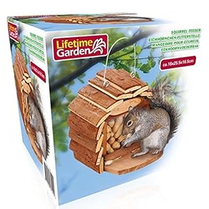 BAKAJI Mangiatoria Casetta Nido per Scoiattoli da Giardino in Legno con Gancio per Muro o Albero Dimensione 16 x 25 x 16…