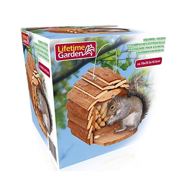 BAKAJI Mangiatoria Casetta Nido per Scoiattoli da Giardino in Legno con Gancio per Muro o Albero Dimensione 16 x 25 x 16…