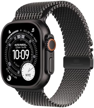 Apple Watch Ultra 3 GPS + Cellular, Cassa 49 mm in titanio nero con Loop in maglia milanese in titanio nero - Large