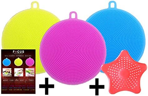 Silicone Sponge Dish Dirt Vegetable Fruit Kitchen Bathroom Cleaner, Multipurpose, Scrubber, Cloth, Food Grade, Odor Free, Dishwasher Friendly, Heat-Resistant, Antibacterial Non Stick Tool Set