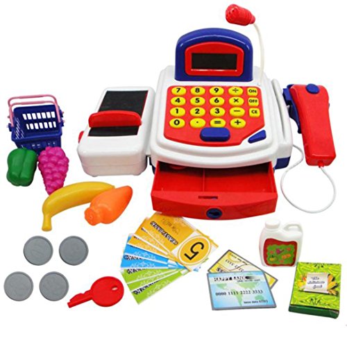 Winkey Kids Toy Pretend Play Electronic Cash Register Toy Realistic Actions & Sounds With Mic