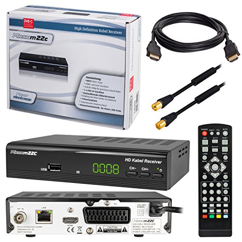 HB-DIGITAL SET: Micro electronic Microm22c HD Receiver für digitales DVB-C Kabelfernsehen (HDMI, SCART, USB 2.0, LAN, Mediaplayer) 22c + 1m HDTV Antennenkabel vergoldet mit Mantelstromfilter schwarz + HDMI Kabel