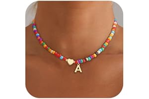 SLOONG Weihnachtsgeschenke für Mädchen Kinder Damen, Bunte Buchstaben Perlenkette Geschenke Teenager Mädchen Handgefertigt Boho Kette, Personalisierte Namenskette Geschenke Choker Kette Damen Schmuck