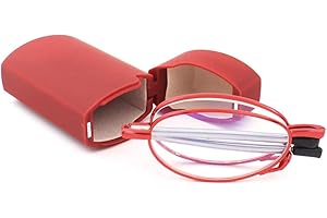 KoKoBin Składane okulary do czytania ze stali nierdzewnej mini antyrefleksyjne pomoc w czytaniu dla kobiet i mężczyzn, z twardym etui