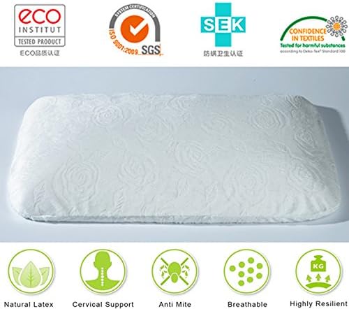 Latex Pillows Foam Anti Snore Deep Sleep Mite Allergic Luxurious Comfort Massage Natural with Ventilated Filler Contoured Medium Outside Travel Beding For Neck Pain 100% (Rose White, 60cm x 40cm x 7cm)