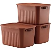3 Modern Lid Storage Box Set -15 Liter &ndash; Orange -Portable Handle, In-Cabinet Organizer, Multi-Purpose Organized