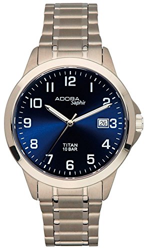 Herrenuhr Armbanduhr Quarzuhr Analoguhr Titan mit Datumsanzeige Adora Saphir 29025, Variante:02