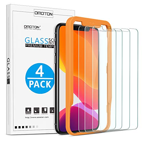 OMOTON [Lot de 4 ] Verre Trempé pour iPhone 11 Pro/ X/ XS Film Protection Ecran [Kit Installation Offert] Film Protecteur iPhone X 2019/2017/2018,[ 5.8 Pouces, 9H Dureté, sans Bulles]