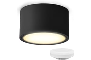 ‎KYOTECH KYOTECH LED Aufbauspot Schwarz Flach 230V Ø95x55mm Aufputz inkl. 6W GX53 Leuchtmittel warmweiß 3000K 550LM Decken Aufbaustrahler mit großer Leuchtfläche LED Aufputz Spotleuchte Rund