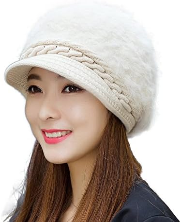ZHUGE Winter Knitted Hats - Solid Color Beret Hats Warm Knitting Wool Caps With Visor For Women