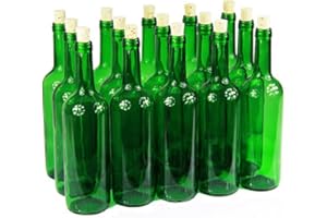 WAMAT Weinflasche 750 ml ohne/mit Korken Glasflasche Leere Flasche Likör Wein 3 Farben (24 STK. mit Korken, Grün)