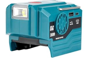 YSISLYBIN Onduleur de Batterie 200 W, Convertisseur de Tension CC 18V-20V vers Ca 220V, Onduleur pour Batterie Makita 18V-20V avec Lampe LED 280 LM, Interface USB 5V/2,1A Et Port Type-C 18 W pour Le Camping