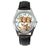 Taport Quarz-Armbanduhr mit schwarzem Lederband im Kätzchen-Design, inkl. Ersatzbatterie und Geschenktasche