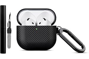 Haobobro [Karbonfaser Textur] Handgefertigt für AirPods 4 Hülle Case - Premium PU Leder Schutzhülle mit Karabiner & Reinigungsset - kompatibel mit AirPods 4. Generation Kopfhörer Ladecase - Schwarz