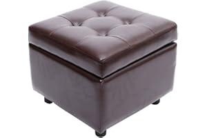 LEITING Luxury Faux Leather Storage Ottoman Toy Box Chair Seat Stool Upholstered Footstool Footrest Cube Pouffe Square For Living Room Bedroom (Brown)
