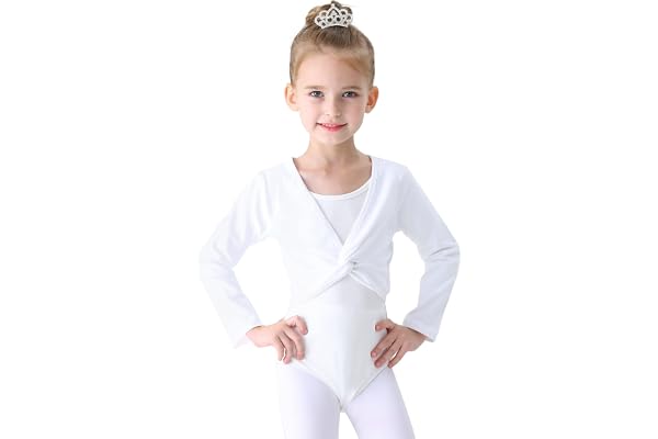 Soudittur Cache-Coeur de Danse Classique en Coton Hauts de Danse Manches Longues pour Enfants Filles Femmes