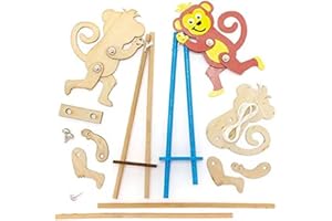 Baker Ross FE200 Kits de Marionetas de Madera de Mono - Paquete de 3, construye tus propias marionetas, marionetas para niños, kit de modelo de madera