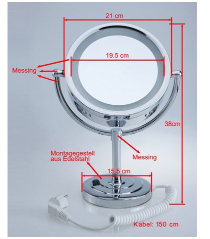 DXP Kosmetikspiegel mit LED Beleuchtung, Normal und 7 Fach Vergrößerung, Schminkspiegel Zweiseitig Standspiegel 360°Drehbar YTL9700 - 7