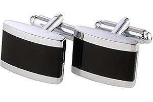 DonDon® Boutons de manchette Homme Acier Inoxydable Argent/Noir - Livré dans une pochette velours, Acier inoxydable, argent, velours, Sans pierre