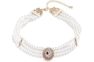 fdsmall Pearl Choker Necklace Sparkly Rhinestone Choker Bling Crystal Wedding Suite Beads Layered Chokers Elegance 1920s Women's Necklace Multi Layer Choker Chain