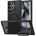 TheGiftKart Hybrid Matte Frosted Back Cover Case for Samsung Galaxy S24 Ultra 5G Compatible with MagSafe | Built-In Stand | ShockProof Hard Cover for Samsung S24 Ultra 5G (PC & TPU, Translucent Black)