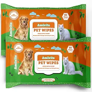 AMORITE? Pet Wipes/Grooming Wipes for Dogs, Cats-100% Viscose Fabric -Biodegradable Pack of 2 (160 Pcs)