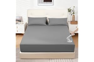 ‎DUJUIKE DUJUIKE Matratzenschoner Wasserdicht, Spannbettlaken Wasserdicht, Atmungsaktiv Matratzenbezug, Feuchtigkeitsdichtes Spannbettlaken für Matratzen mit Einer Höhe von 20-40 cm (Grau, 90 x 200cm)