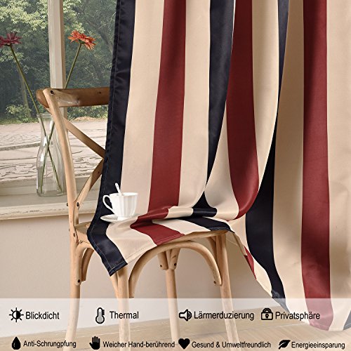 Vorhang Gardine Blickdicht mit Ösen Verdunkelungsvorhang Dekoschal Beige Rot Schwarz Streifen Muster Deko für Wohnzimmer Schlafzimmer 140x245cm 2er - 5