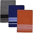 Multicolor Kerala style (Mundus) Dhotis for Men Light Kaavi (saffron), Grey and Blue (Free Size Assorted) Lungi Veshti (Kaili) Pack of 3