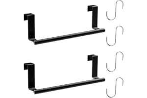 Omlalayi 2 Piezas Negro Toallero Cocina Puerta, 23cm Barras para Colgar Paños de Cocina, Colgador Trapos Cocina sin Perforaciones, Toallero Puerta Soportes para Toallas + 4 Pcs Ganchos en Forma de S