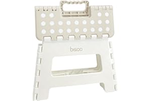 Bisoo Tabouret Pliant - Marche Pied Enfant - Tabouret Pliable Portable en Plastique - Marche Pied Pliable pour Salle de Bains et Cuisine - Sûr et Pratique pour Filles & Garçons - 22 cm Crème