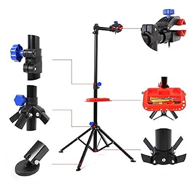 MVpower Pied d'Atelier avec tools pour Vélo Support Stand Maintenance Réparation Workstand Mécanicien pour Vélo VTT - Pivotant jusqu'à 360°- Réglable 115 - 170cm