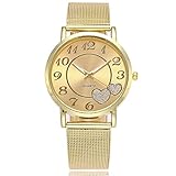 Altsommer Quarz Armbanduhren Edelstahl Mesh Business Armbanduhr mit Gold Herzform Muster Zifferblatt Armbanduhren, Unisex Armbanduhr Damen Herren Uhr mit 24cm Bandlänge Damen-Uhr (Gold)