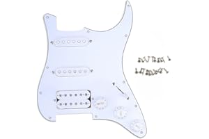 Musiclily 11 Hole Loaded Strat Pickguard HSS Prewired Pickguard with Single Coil Humbucker Pickups Set for Fender USA/Mexican Stratocaster Squier Electric Guitar, 3Ply White