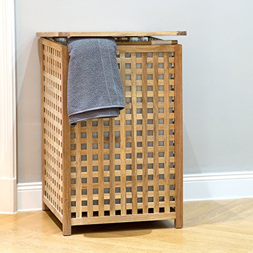 Relaxdays Wäschesammler Walnuss Wäschetruhe mit Deckel HBT 67,5 x 45,7 x 45,7 cm Wäschesortierer Wäschekiste Wäschebox Holz mit Leinensack Wäschekorb mit Wäschesack fassungsvermögen 75 L, natur - 2