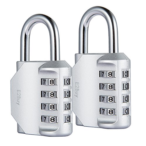 Preisvergleich Produktbild 2 Stücke 4-Stelliges Zahlenschloss, E2BUY® Kombinationsschloss, Vorhängeschloss, Wetterfestes Metall & Plated Steel Combination Lock für Schule, Angestellter, Gym & Sports Locker, Case, Toolbox, Zaun, Hasp Cabinet & Storage - Silber