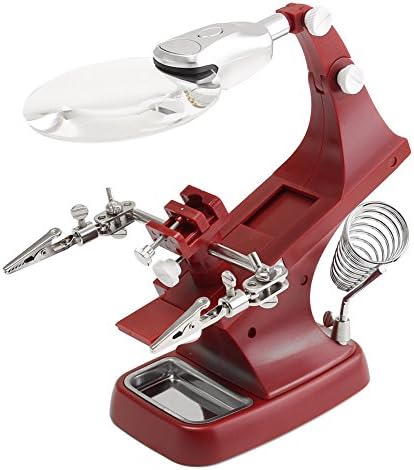 PAMYO LED Light Helping Hands Magnifier Soldering Station - 2X 4X USB Lighted Hands Free Magnifying Glass Stand with Clamp and Alligator Clips - For Soldering, Assembly, Repair, Modeling,Crafts …