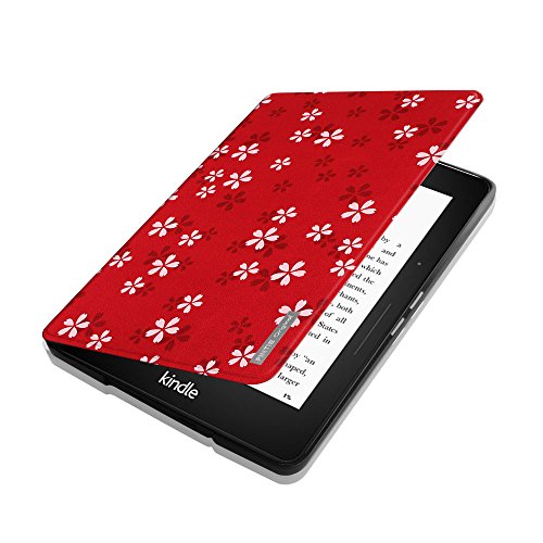 Kindle Voyage Hülle Case – Fintie [Yamato Brise Serie] Ultra Slim Lightweight Schutzhülle Tasche Cover mit Auto Schlaf / Wach Funktion Standfunktion nur geeignet für Kindle Voyage, Fleur rouge - 4