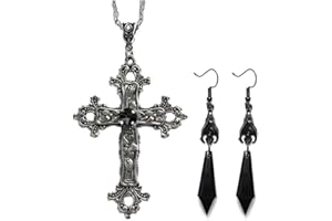 Danshinbow Ensemble de colliers et boucles d'oreilles avec pendentif en forme de croix gothique et cristal rouge et noir pour femme
