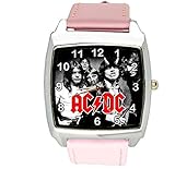 taport® ACDC Quarz Square Armbanduhr Pink Echt Leder Band + Gratis Ersatz Batterie + Gratis Geschenkverpackung