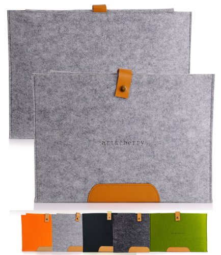 ©art&cherry Filztasche für MacBook Air 11" mit Verschluss hellgrau