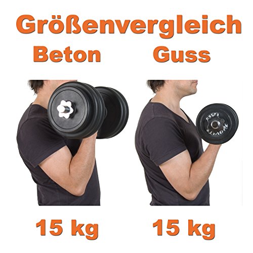 MOVIT® Gusseisen Kurzhantel Set, Varianten 1×10 bis 1×30 kg, Stangen gerendelt mit Sternverschlüssen - 8